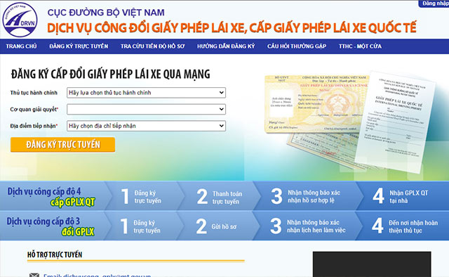 Giao diện website Tổng cục đường bộ Việt Nam