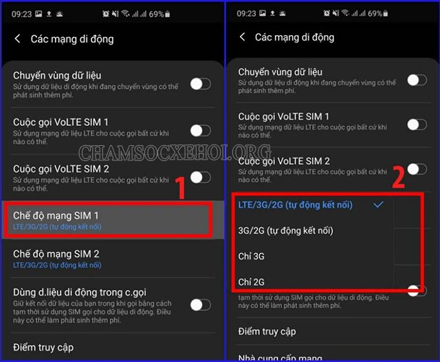 Mục chế độ mạng sim thì chọn LTE