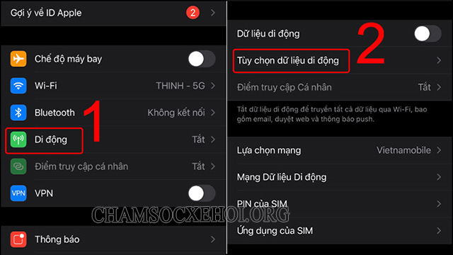 Chọn mục “dữ liệu di động”