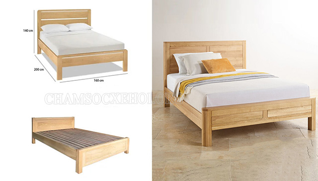 Giường gỗ hình chữ nhật được sử dụng phổ biến