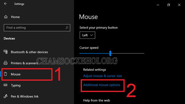 Chọn Mouse ⇒ Additional mouse options